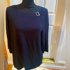 Debbie Morgan NWT Black Size 1X Boat Neck Sweater with Silver accent buckle.